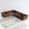 Set di mobili divano ad angolo in pelle marrone