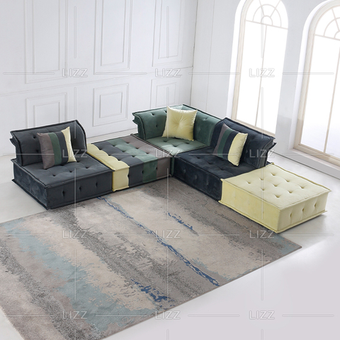 Divano da soggiorno personalizzato piccolo giallo e verde navy