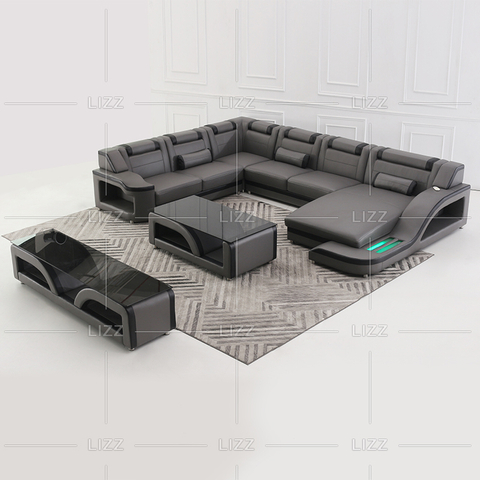 Divano componibile a led in vera microfibra con chaise longue