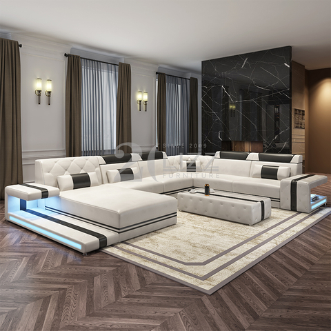 Elegante divano componibile a led trapuntato con contenitore