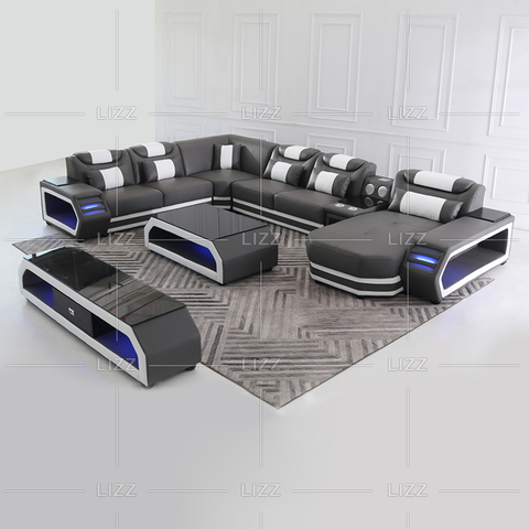 Home Divano Componibile Led in Vera Pelle per Camera Familiare