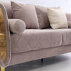 Divano in tessuto beige fiore con struttura in legno