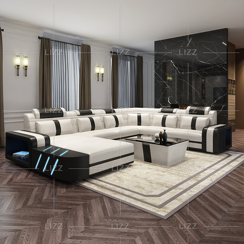Home Canvas Led Divano Componibile Bianco E Nero con Grandi Cuscini