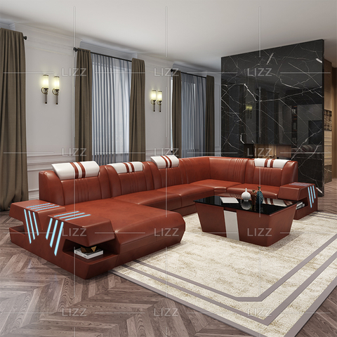 Divano Componibile Led in Pelle Leisure con Porta Tv