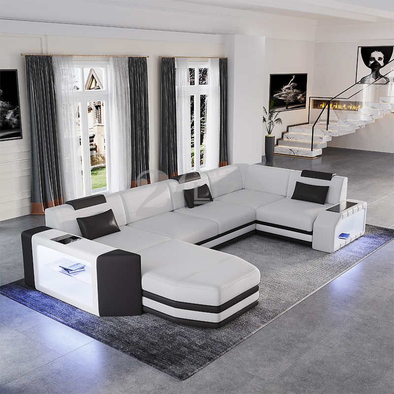 Elegante divano componibile trapuntato a led per camera familiare