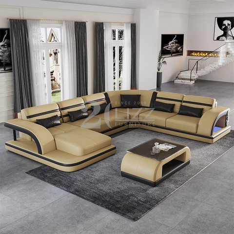 Divano componibile in pelle per mobili da soggiorno di design europeo